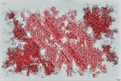 Pensées, 2018, 146x97 cm, acrylic on canvas<br />Série les mots cachés